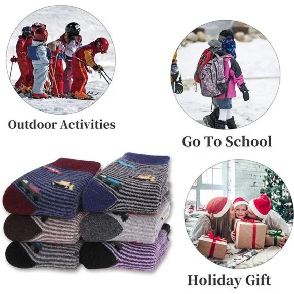 6 Pairs Kids Winter Warm Wool Socks Kids - Picture 6 of 6
